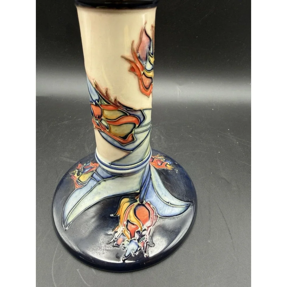 Vintage 1994 Moorcroft Sally Tuffin Red Tulip Candlestick 8 Inch England